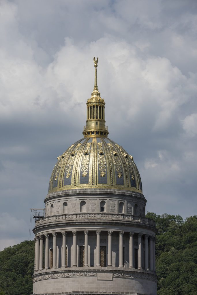 The gold-leaf dome of the West Virginia State Capitol